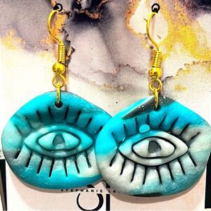 NEW Evil Eye Marbled Polymer Clay Dangle Earrings